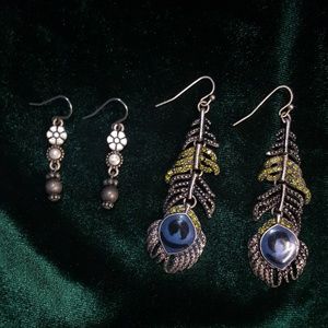 Peacock Feather Dangle & Boho Drop Earrings